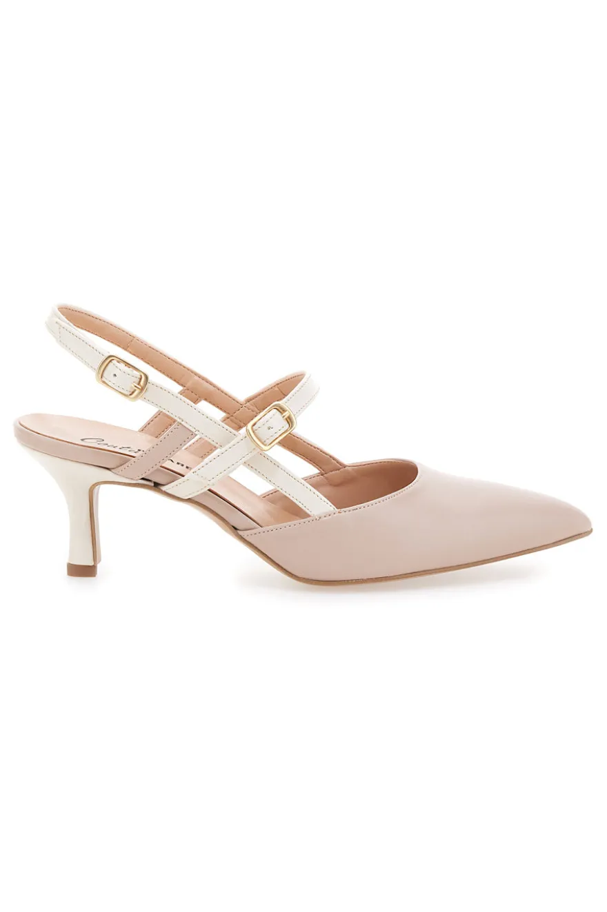 Décolleté Slingback Nude a Punta con Cinturini Bianchi PITTARELLO COUTURE 1175