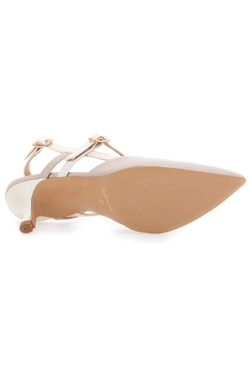 Décolleté Slingback Nude a Punta con Cinturini Bianchi PITTARELLO COUTURE 1175