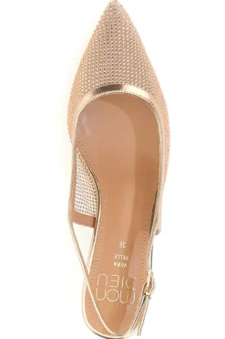 Décolleté slingback oro rosa con strass e tacco basso Mon Dieu 632