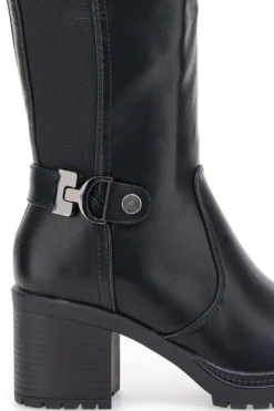 Energy 1359 – Schwarze Stiefel mit Blockabsatz und elastischem Seitendetail