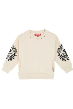 Felpa beige felpata con borchiette e stampa in rilievo Pitt Kids PT-KF-8018