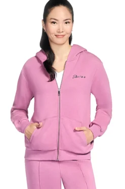 Felpa con cappuccio rosa con zip in tessuto skech-sweats french terry Skechers JA286