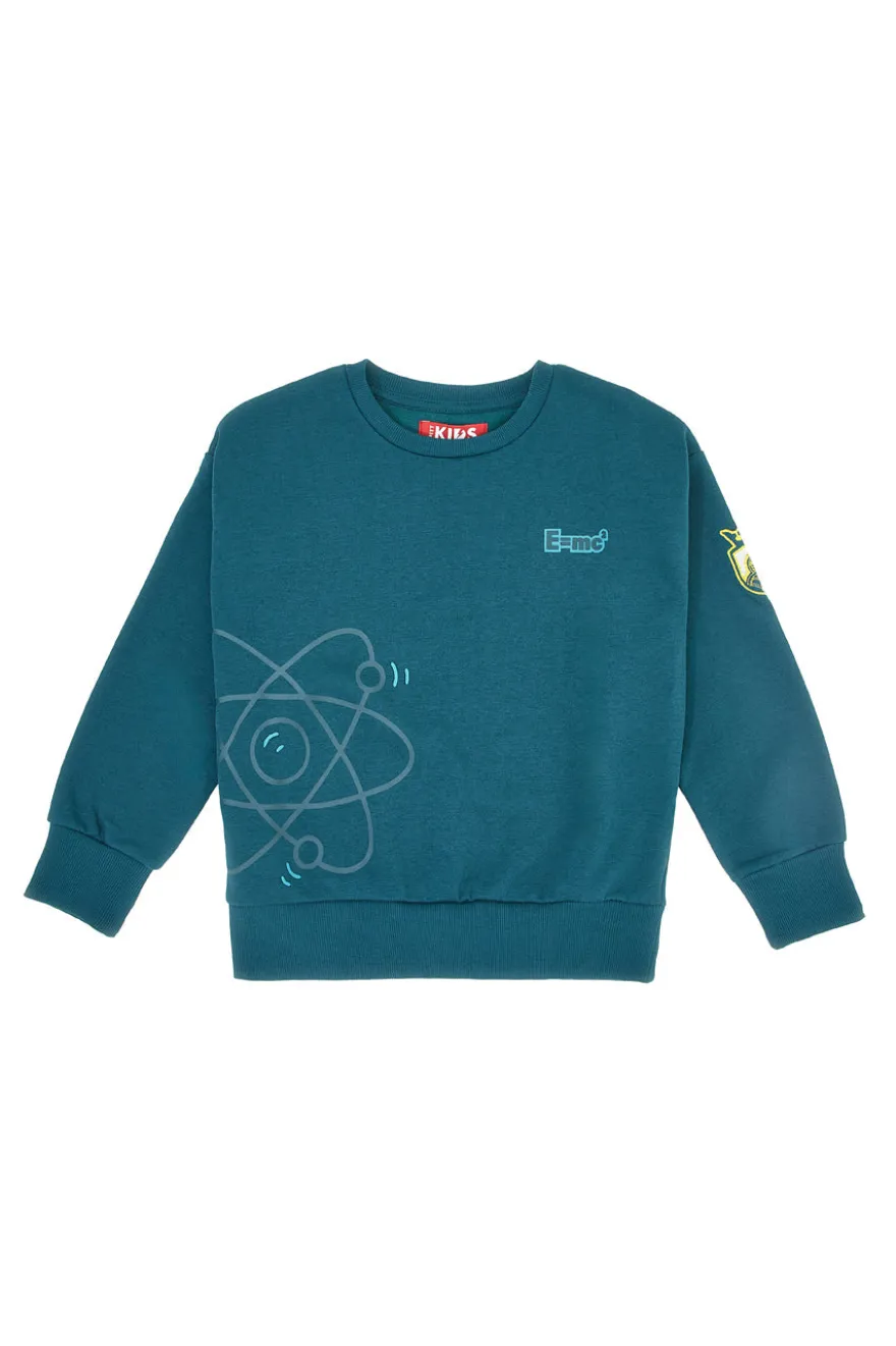 Felpa verde petrolio con stampa atom e interno felpato Pitt Kids PT-KF-8025