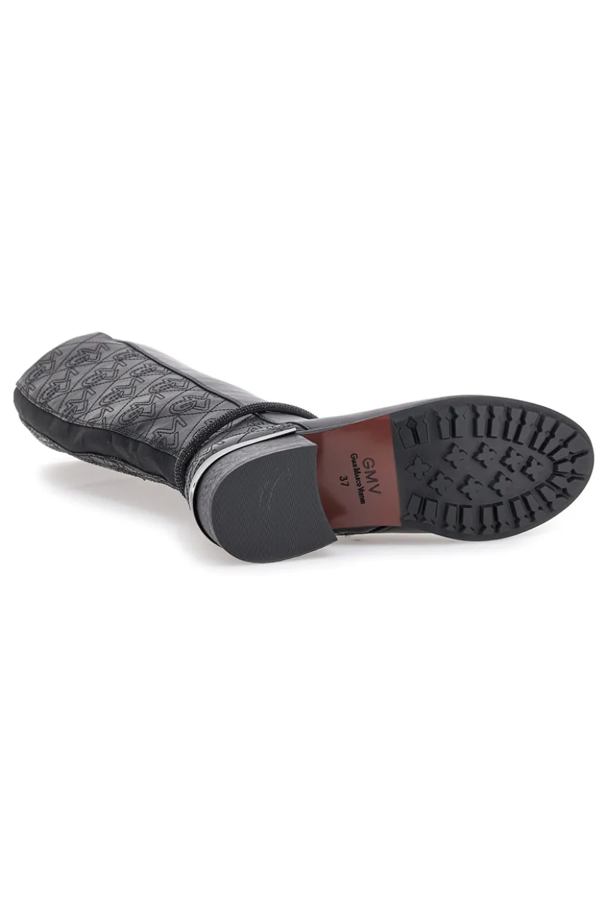Gianmarco Venturi SV0184 schwarze Stiefel mit Logo und verziertem Absatz