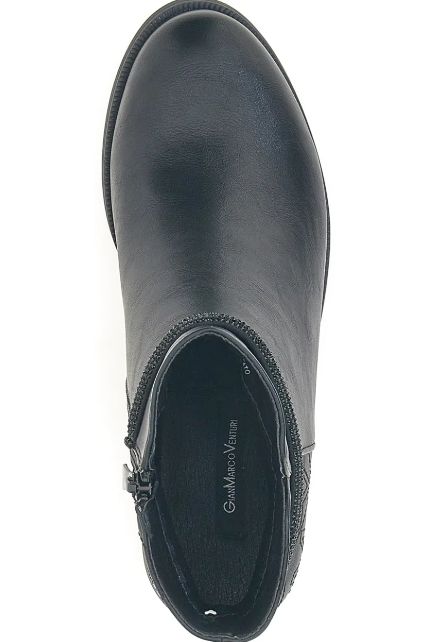 Gianmarco Venturi TR0305 schwarze Stiefeletten mit mittlerem Absatz und Steppdetail