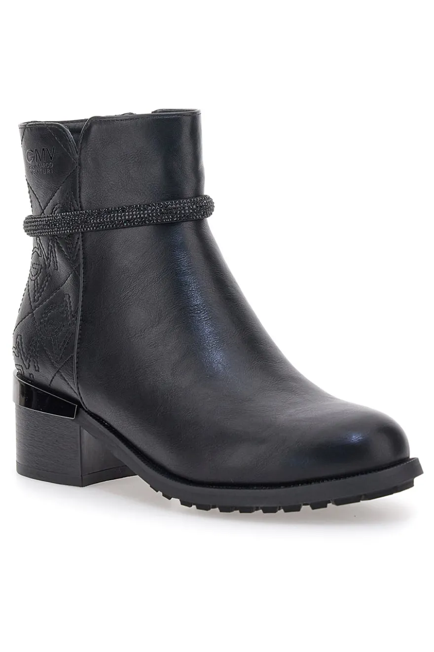 Gianmarco Venturi TR0305 schwarze Stiefeletten mit mittlerem Absatz und Steppdetail