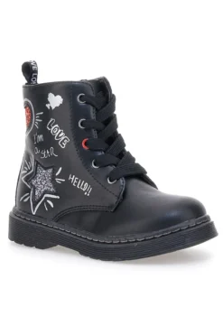 Grazia 1620 schwarze Stiefeletten mit Schriftzug und Glitzer