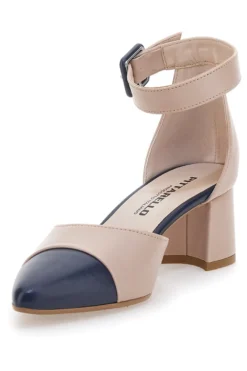 Hautfarbene Pumps mit blauer Spitze und Blockabsatz PICTARELLO 113