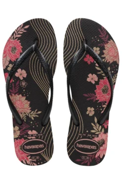 Havaianas Slim Organic Schwarze Flip-Flops mit Blumen