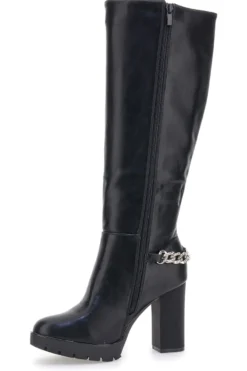 Hohe schwarze Stiefel mit dekorativer Kette THE FIRST H262534