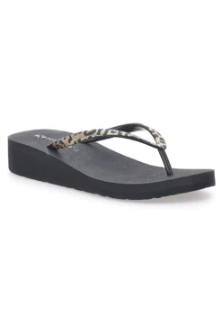 Infradito nere con stampa animalier e suola platform SUPERGA S24T203