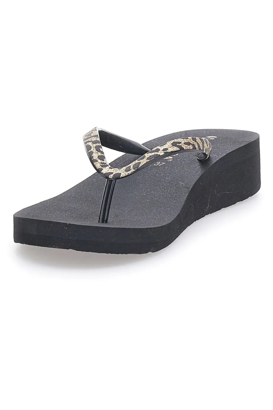 Infradito nere con stampa animalier e suola platform SUPERGA S24T203