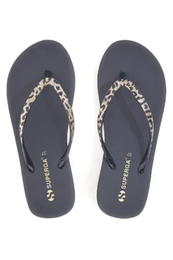 Infradito nere con stampa animalier e suola platform SUPERGA S24T203