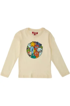 Maglia Bianca a Maniche Lunghe con Stampa Colorata PITT KIDS 6010