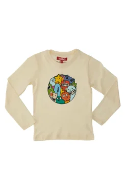 Maglia Bianca a Maniche Lunghe con Stampa Colorata PITT KIDS 6010
