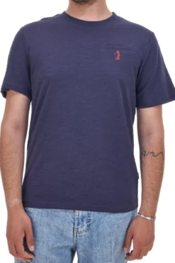 Maglietta blu navy girocollo con logo ricamato rosso U.S. GOLF CLUB TS1100