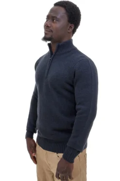 Maglione blu con collo zip in misto lana US Golf AC12