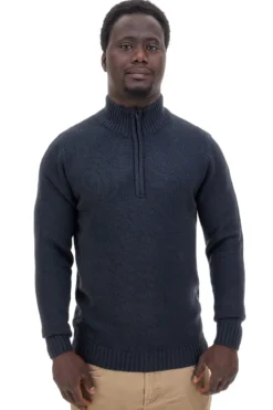 Maglione blu con collo zip in misto lana US Golf AC12