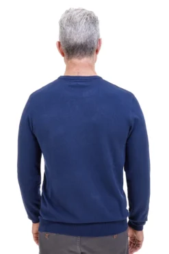 Maglione blu girocollo in maglia fine Sevenoaks 8020