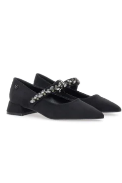 Mariella Burani 51680 schwarze Stoffpumps mit Schmucksteinriemen