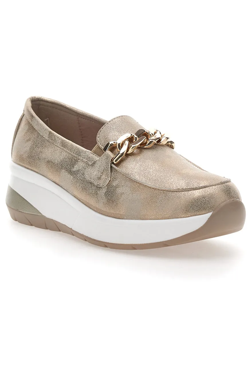 Mocassini Beige con Fibbia Dorata ENERGY E800