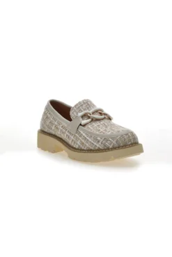 Mocassini beige in tessuto intrecciato con morsetto Le havre paris BL60303C