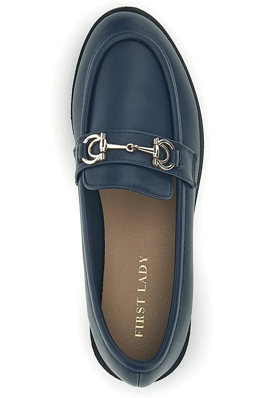 Mocassini blu in tessuto con morsetto First lady P675