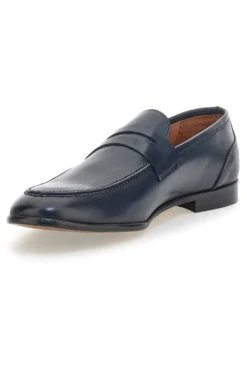 Mocassini blu in vera pelle con suola in cuoio made in Italy Pittarello 2374