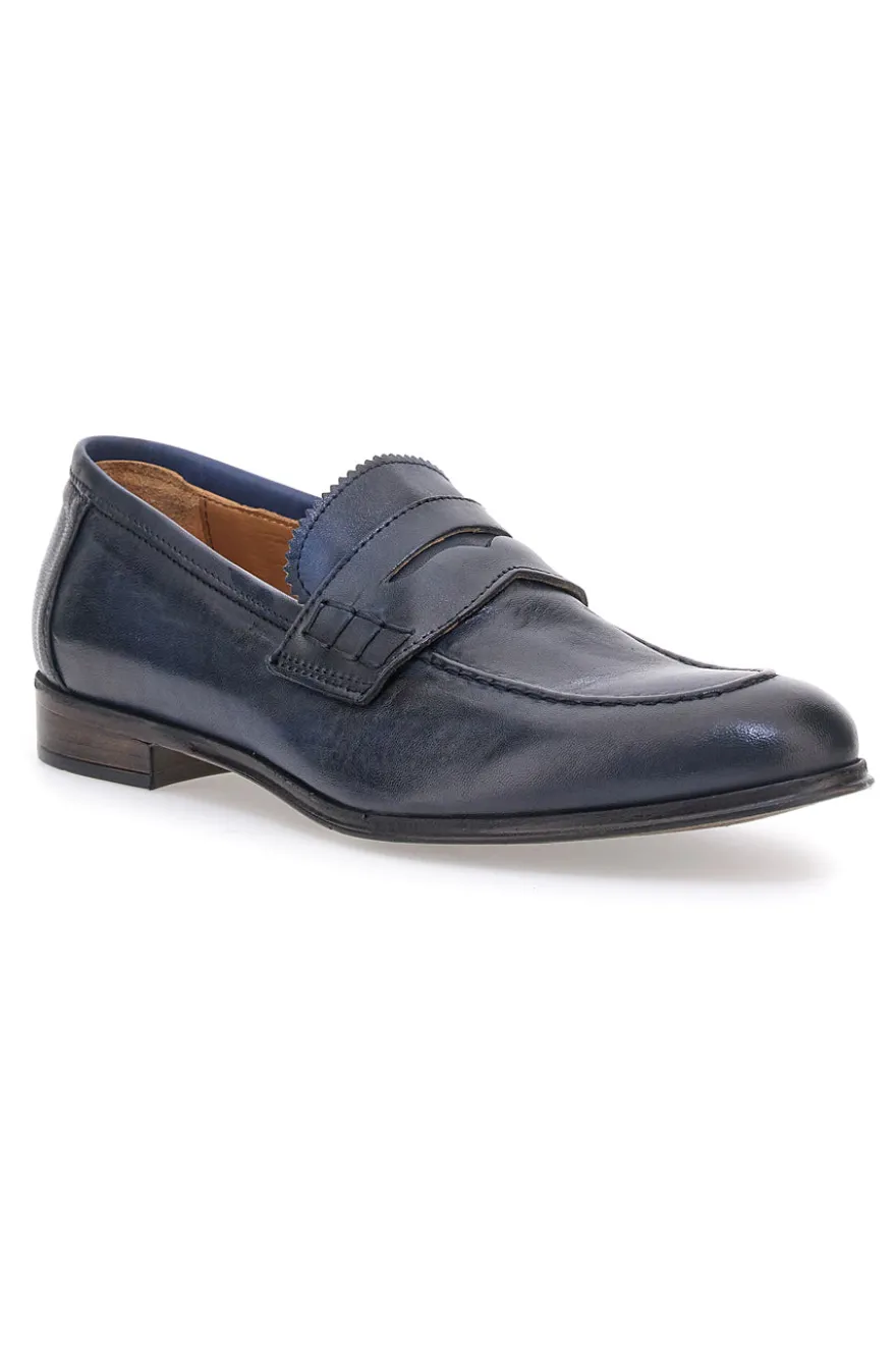 Mocassini blu vera pelle made in italy Pittarello plus 1051