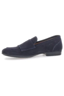 Mocassini da uomo blu scuro con doppia fibbia in pelle calzata ampia Ptr 4077