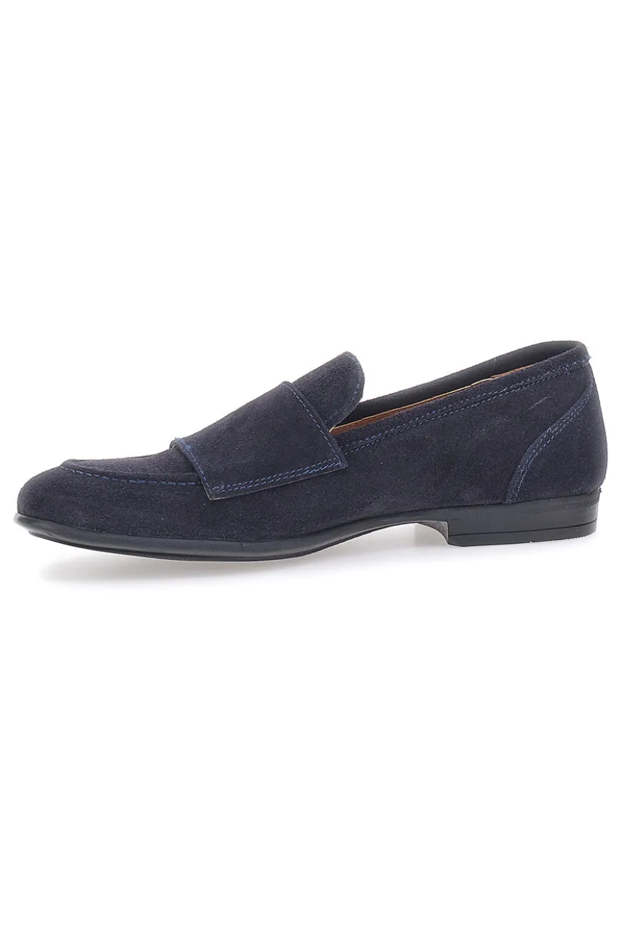 Mocassini da uomo blu scuro con doppia fibbia in pelle calzata ampia Ptr 4077