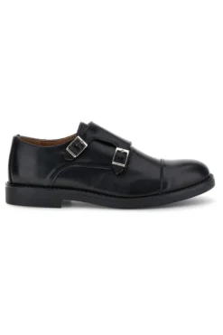 Mocassini neri in pelle con fibbie Pittarello 8030