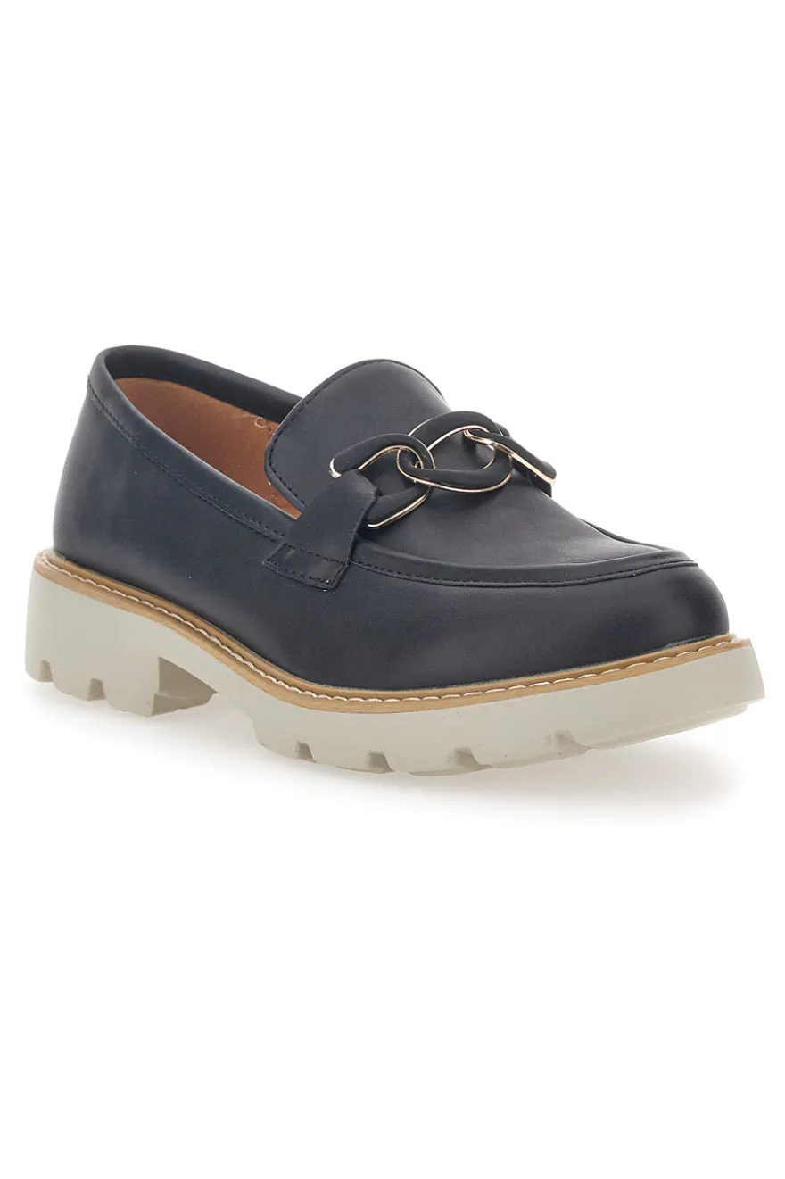 Mocassino Nero con Catenella e Suola Carrarmato Le Havre Paris 602915