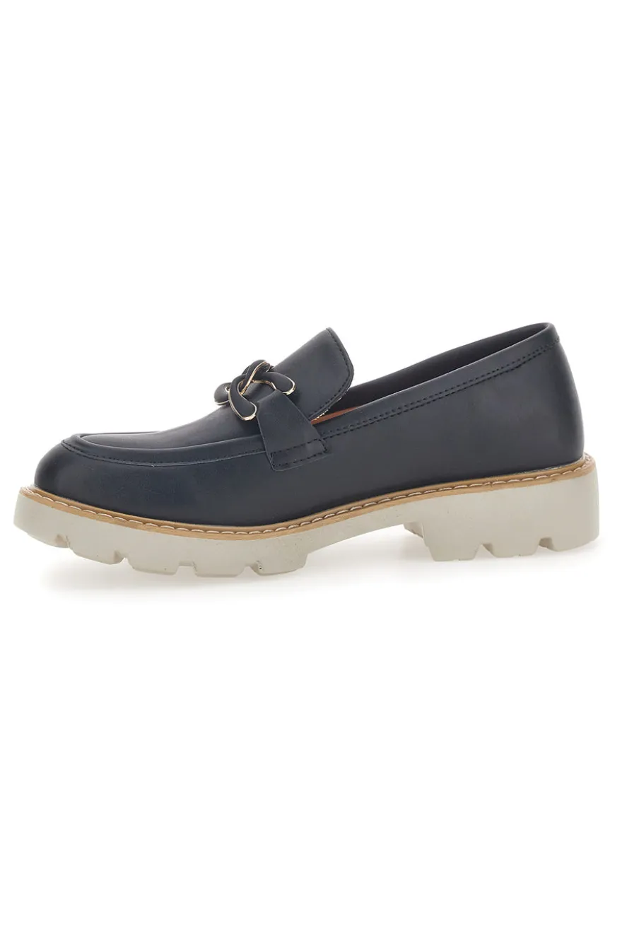 Mocassino Nero con Catenella e Suola Carrarmato Le Havre Paris 602915