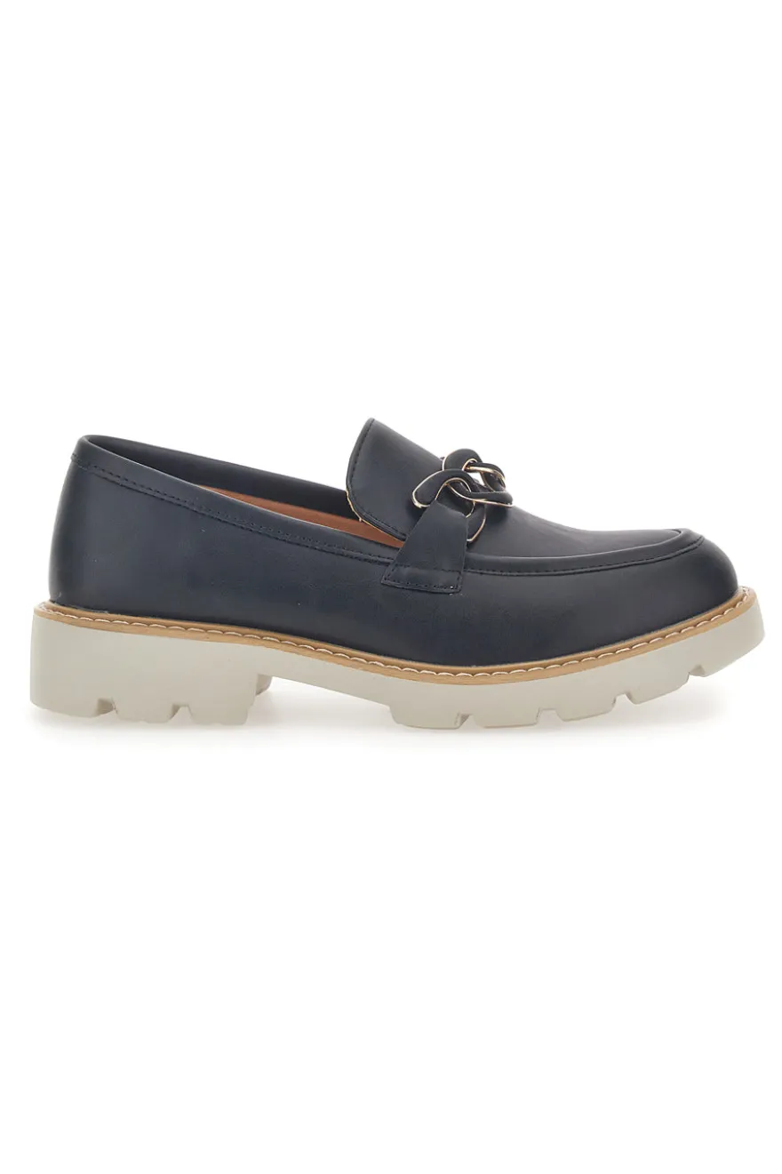 Mocassino Nero con Catenella e Suola Carrarmato Le Havre Paris 602915