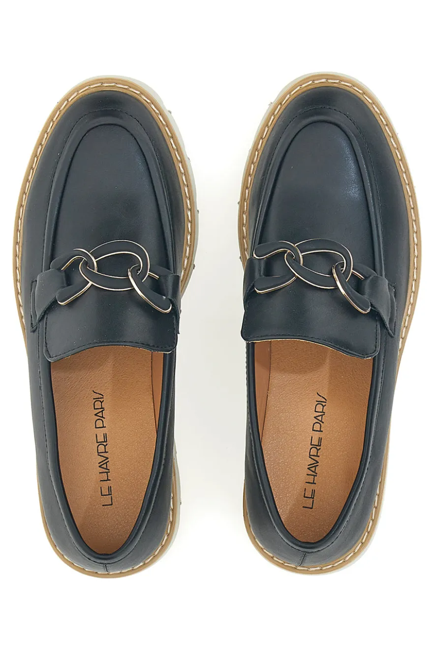 Mocassino Nero con Catenella e Suola Carrarmato Le Havre Paris 602915
