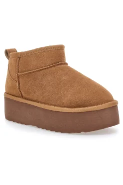 Mon Dieu L1250 – Stiefeletten mit Plateausohle und Wildledereffekt in Kamelbraun