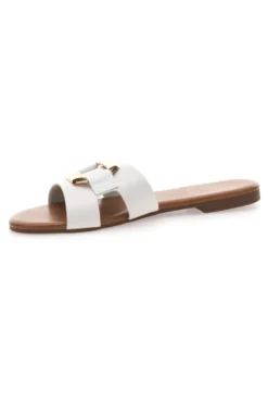 Mon Dieu PREA1310 Elegante weiße Damen-Slipper mit Golddetail