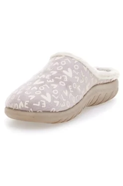 Pantofola taupe con scritte e fodera in pelliccia Inblu 32ET