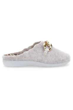 Pantofole Beige in Feltro con Catena Color Oro Grazie 3004d
