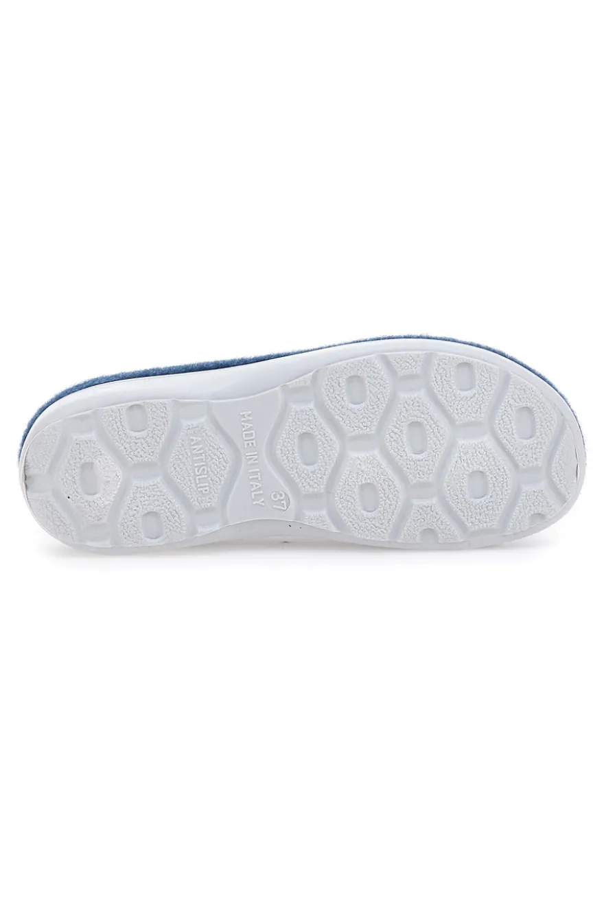 Pantofole Blu in Feltro con Fiorellino in Metallo e Plantare Estraibile Grazie 3001d