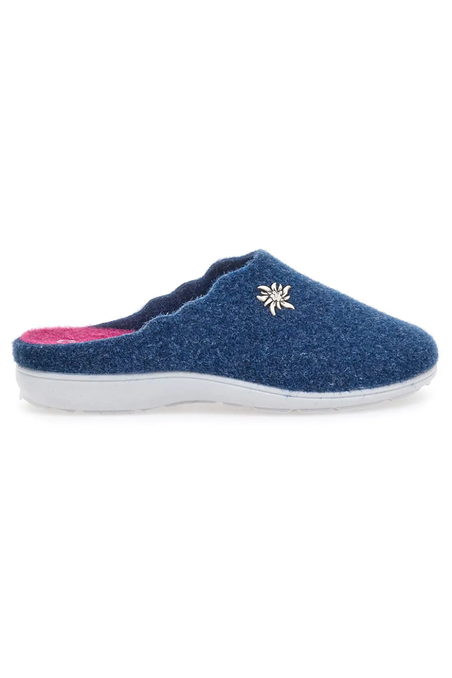 Pantofole Blu in Feltro con Fiorellino in Metallo e Plantare Estraibile Grazie 3001d