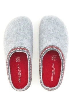 Pantofole Grigie in Feltro con Bordo Ricamato e Plantare Estraibile Pittarello Stella Del Nord Bio2