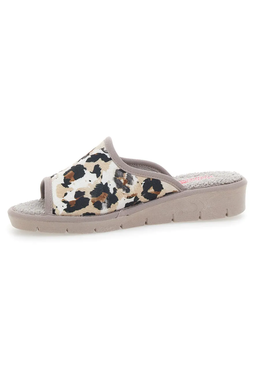 Pantofole Leopardate con Punta Aperta Linea Comoda 7551P