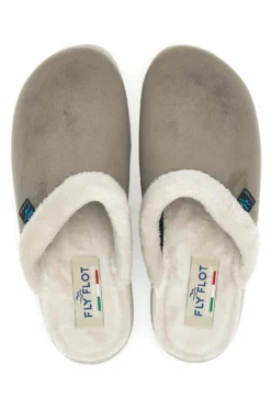 Pantofole marroni con bordo in pelo e suola comfort Fly Flot 90510X20PM