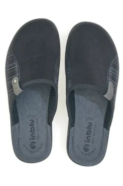 Pantofole nere con inserti a quadri e plantare anatomico Inblu 17 DG