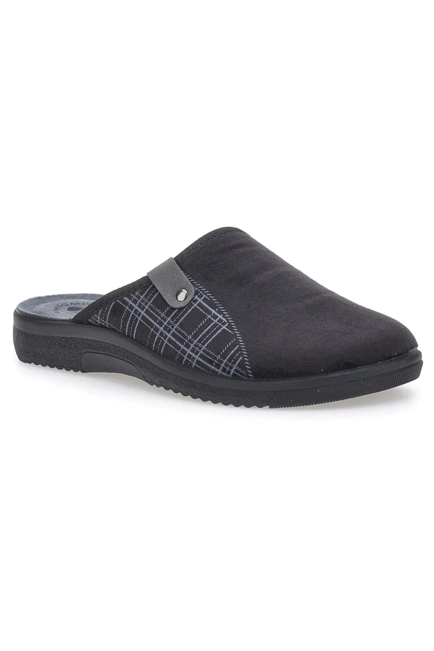 Pantofole nere con inserti a quadri e plantare anatomico Inblu 17 DG