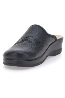 Pantofole nere con ricamo floreale e plantare forato Fly Flot 90630Q512B