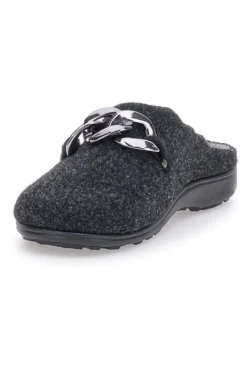 Pantofole Nere in Feltro con Catena Color Canna di Fucile Grazie 3004d