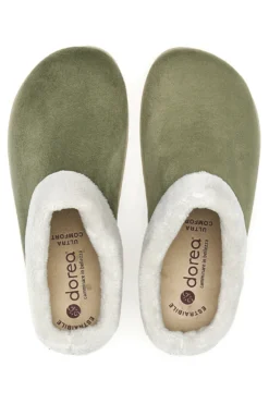 Pantofole verdi con bordo in pelo Dorea SE350